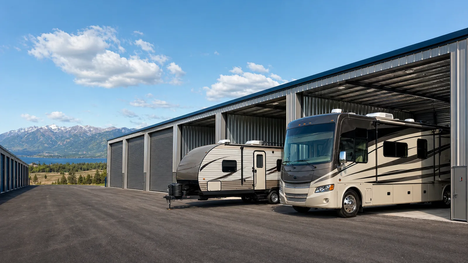 Pull-through vehicle storage access at Lakewood Storage - car storage Polson MT